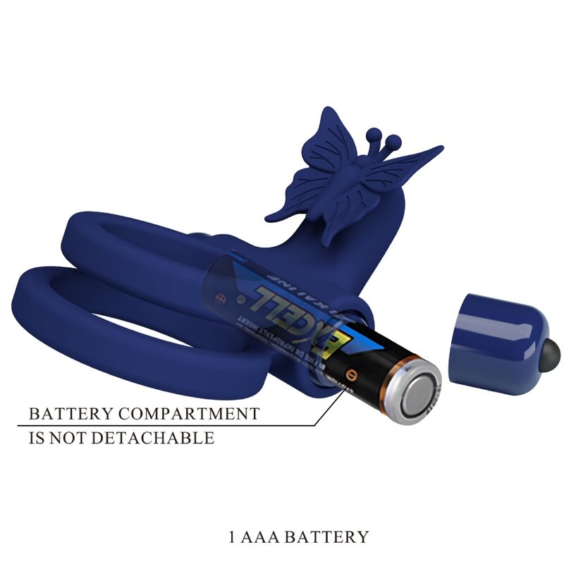 PRETTY LOVE - JAMELE DOUBLE ANNEAU AVEC VIBRATION ET STIMULATEUR PAPILLON BLEU