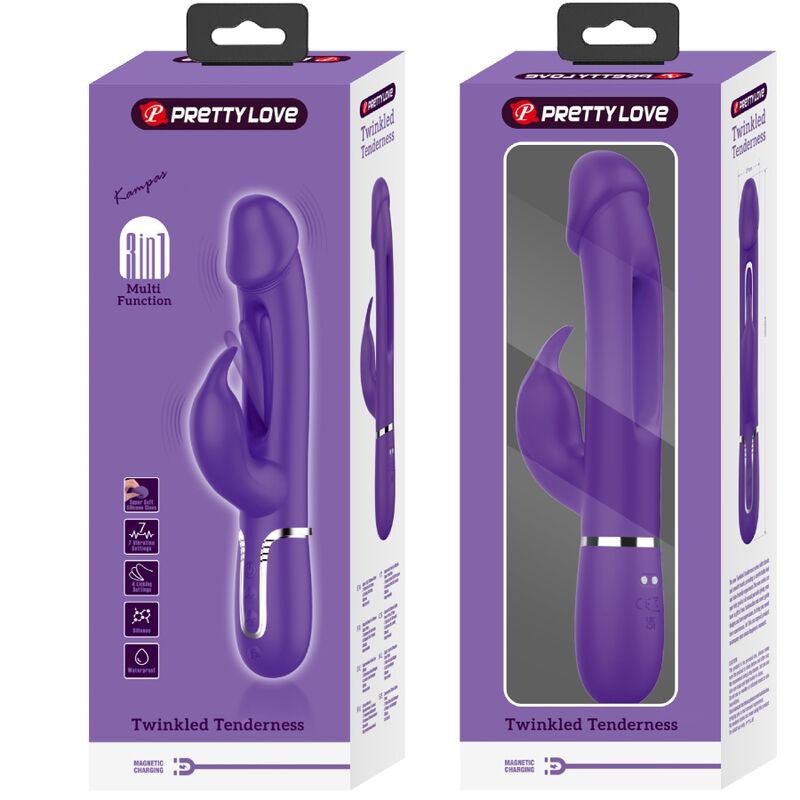 PRETTY LOVE - KAMPAS 3-IN-1 MULTIFUNCTION RABBIT VIBRATOR WITH VIOLET TONGUE