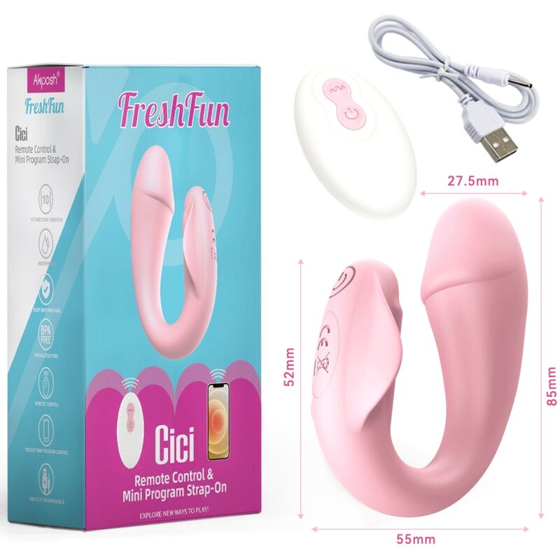 ARMONY - FRESHFUN CICI STRAP-ON VIBRATEUR TÉLÉCOMMANDE ET APPLICATION 10 VIBRATIONS ROSE