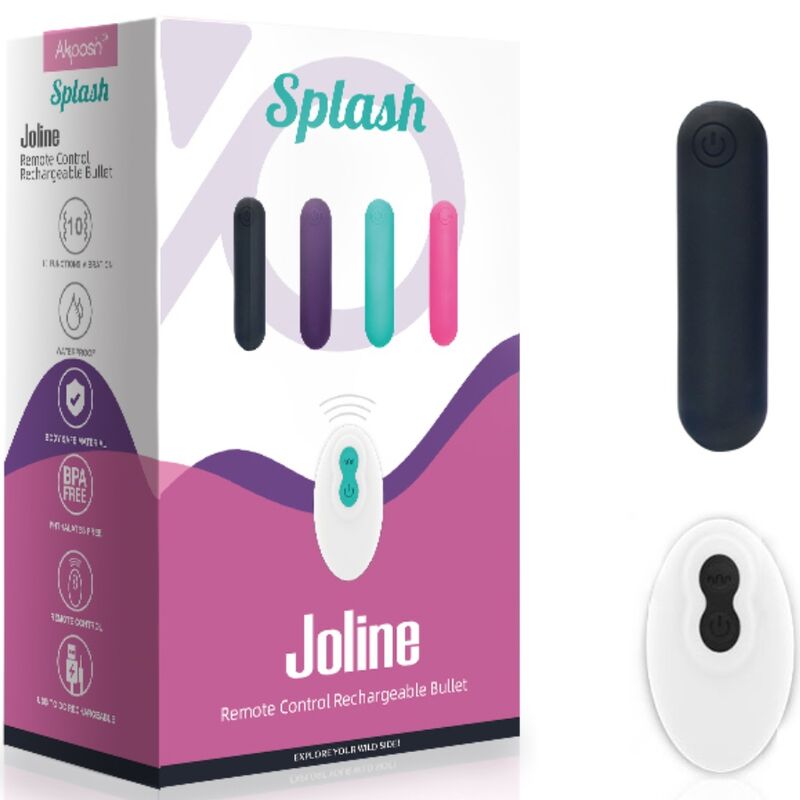 ARMONY - SPLASH JOLINE BULLET VIBRANT EN SILICONE TÉLÉCOMMANDE 10 VIBRATIONS 65 X 15 CM NOIR