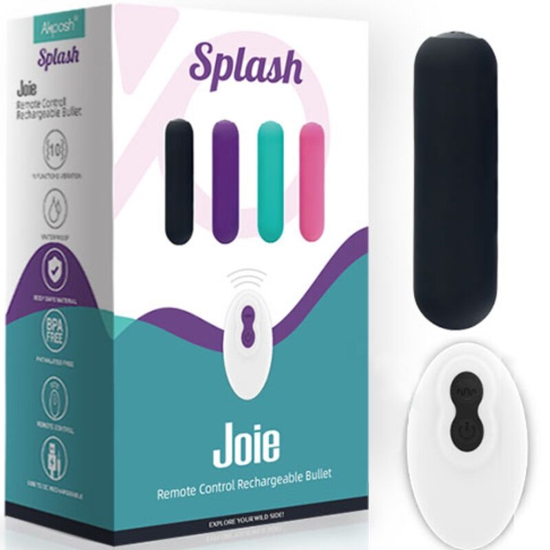 ARMONY - SPLASH JOIE BULLET VIBRANT EN SILICONE TÉLÉCOMMANDE 10 VIBRATIONS 75 X 19 CM NOIR