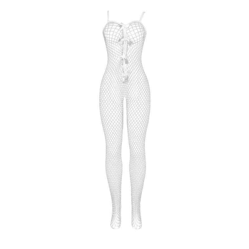 SUBBLIME - 951740 Body résille blanc ouvert à l'entrejambe avec nœuds, taille unique
