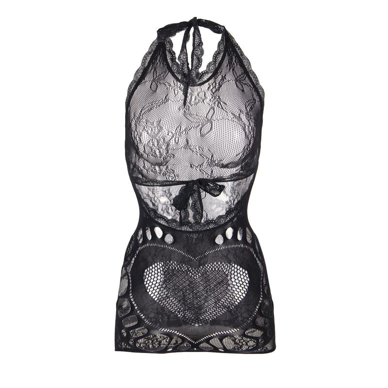 SUBBLIME - 952075 ROBE COURTE EN RÉSILLE AVEC DOS OUVERT ET DÉTAIL COEUR NOIR TAILLE UNIQUE