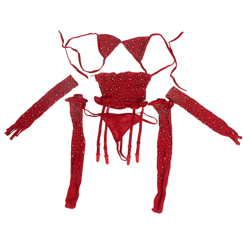 SUBBLIME - 952181 Body résille avec gants et losanges rouges, taille unique
