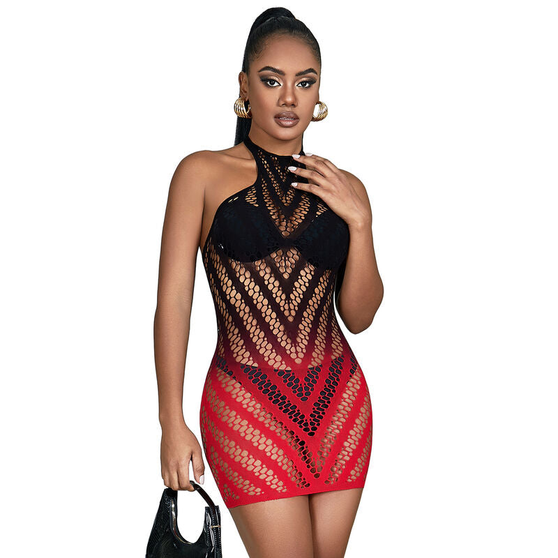 SUBBLIME - 952242 ROBE EN RÉSILLE STRETCH DÉGRADÉ ROUGE ET NOIR TAILLE UNIQUE