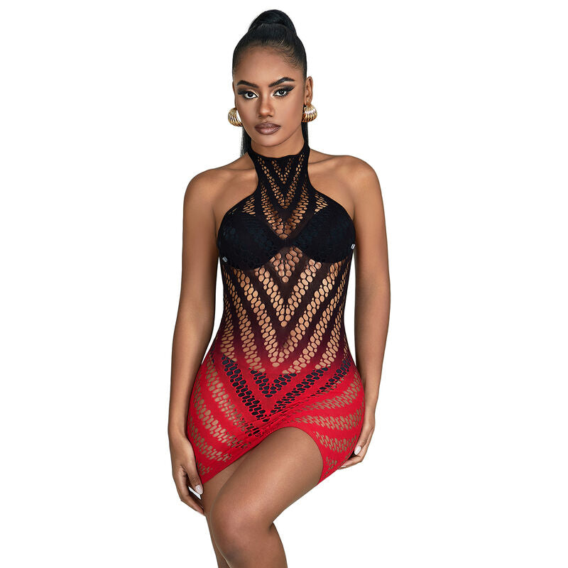 SUBBLIME - 952242 ROBE EN RÉSILLE STRETCH DÉGRADÉ ROUGE ET NOIR TAILLE UNIQUE
