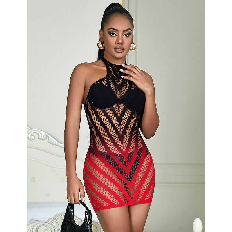 SUBBLIME - 952242 ROBE EN RÉSILLE STRETCH DÉGRADÉ ROUGE ET NOIR TAILLE UNIQUE