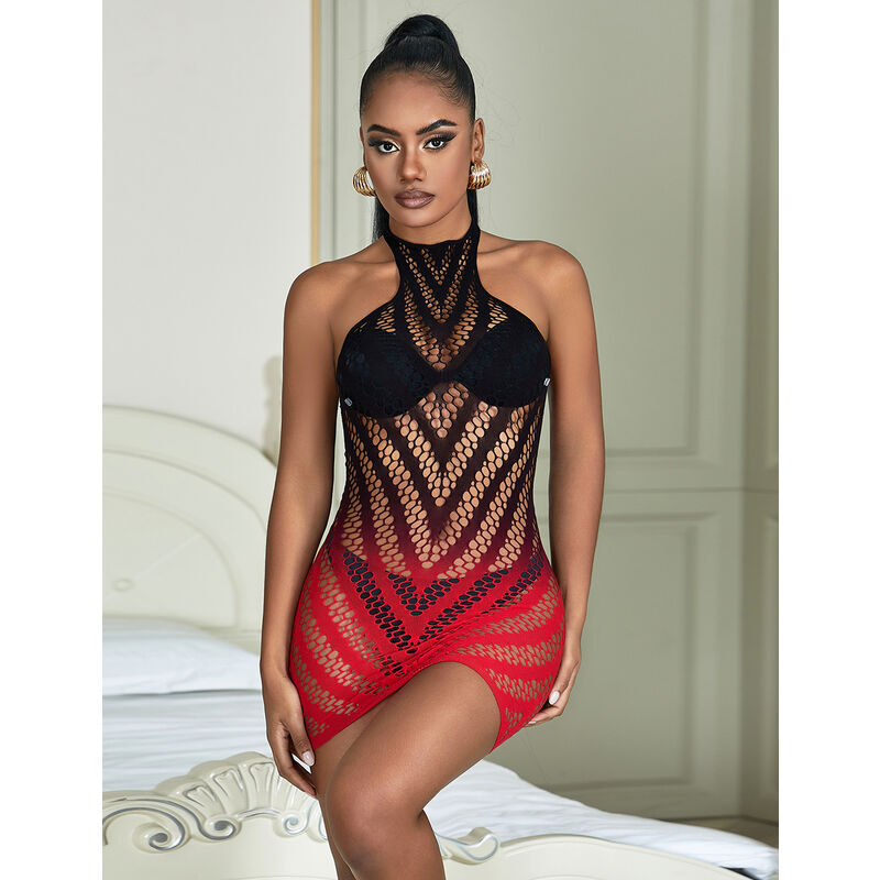 SUBBLIME - 952242 ROBE EN RÉSILLE STRETCH DÉGRADÉ ROUGE ET NOIR TAILLE UNIQUE