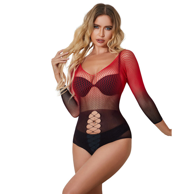 SUBBLIME - 952259 ROBE RÉSEILLE STRETCH À MANCHES LONGUES DÉGRADÉ ROUGE ET NOIR TAILLE UNIQUE