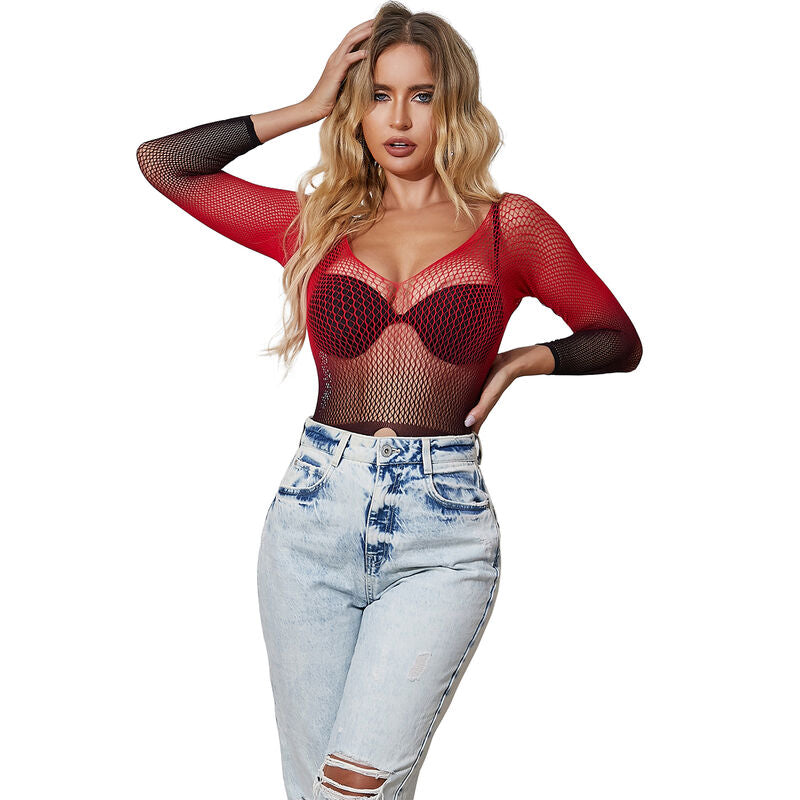 SUBBLIME - 952259 ROBE RÉSEILLE STRETCH À MANCHES LONGUES DÉGRADÉ ROUGE ET NOIR TAILLE UNIQUE
