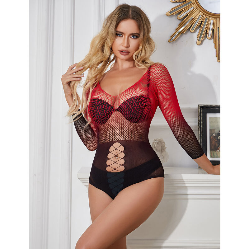 SUBBLIME - 952259 ROBE RÉSEILLE STRETCH À MANCHES LONGUES DÉGRADÉ ROUGE ET NOIR TAILLE UNIQUE