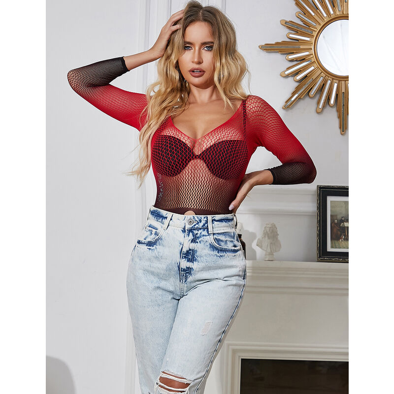 SUBBLIME - 952259 ROBE RÉSEILLE STRETCH À MANCHES LONGUES DÉGRADÉ ROUGE ET NOIR TAILLE UNIQUE