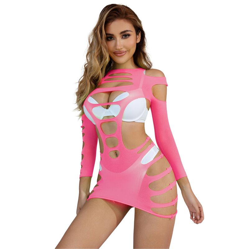 SUBBLIME - 952273 ROBE RÉSEILLE STRETCH À MANCHES LONGUES ROSE TAILLE UNIQUE