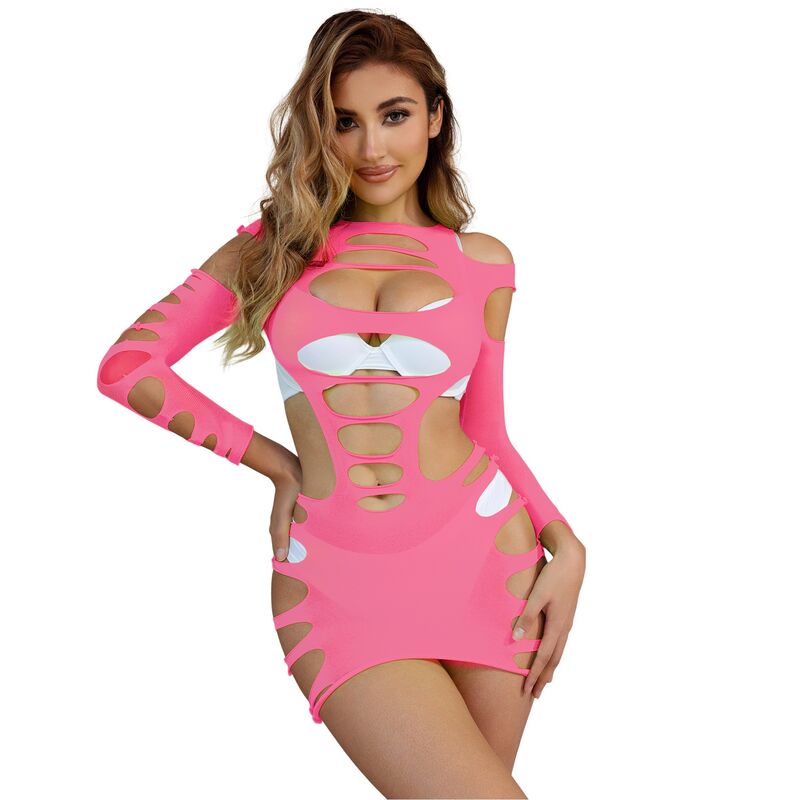 SUBBLIME - 952273 ROBE RÉSEILLE STRETCH À MANCHES LONGUES ROSE TAILLE UNIQUE