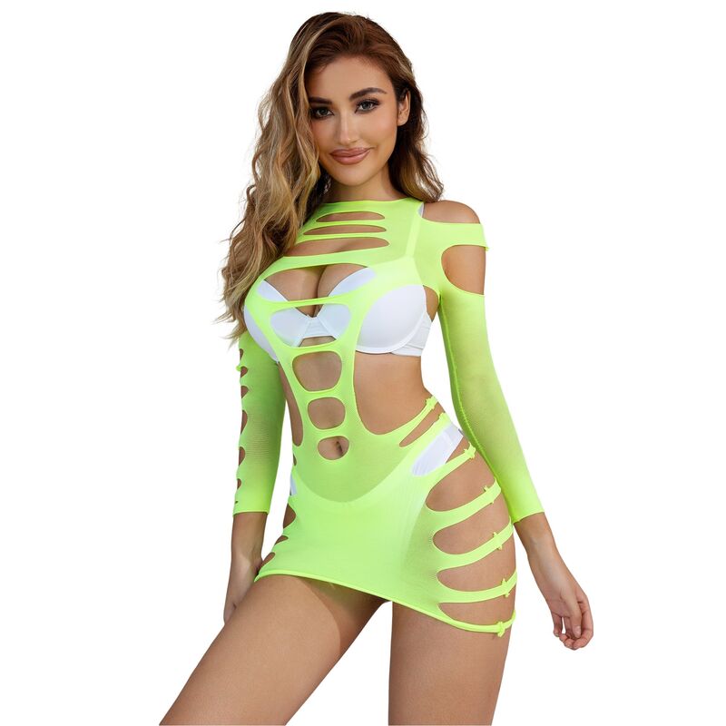 SUBBLIME - 952280 ROBE RÉSEILLE EXTENSIBLE À MANCHES LONGUES VERTE TAILLE UNIQUE