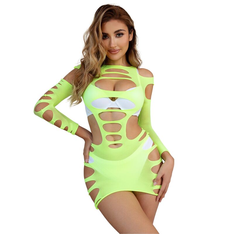 SUBBLIME - 952280 ROBE RÉSEILLE EXTENSIBLE À MANCHES LONGUES VERTE TAILLE UNIQUE