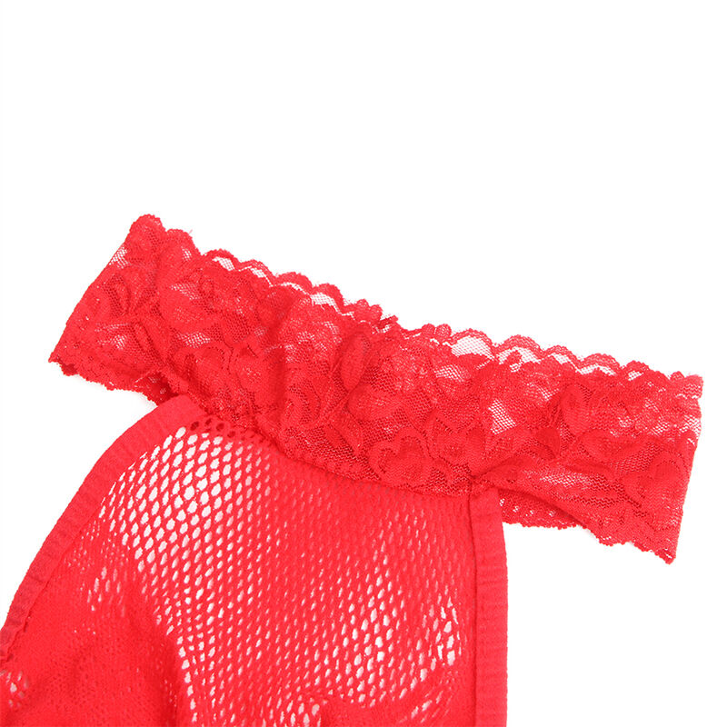 SUBBLIME - 952372 Body résille et dentelle ouvert à l'entrejambe avec col haut, rouge, taille unique