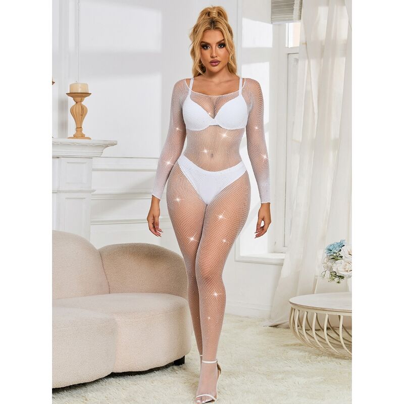 SUBBLIME - 952396 Body résille blanc à manches longues avec diamants, taille unique