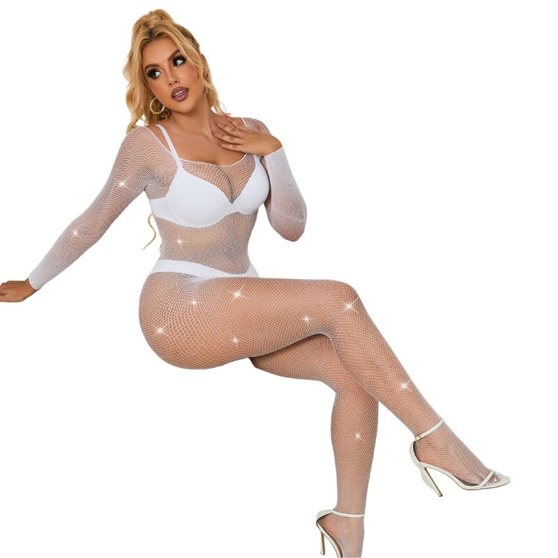 SUBBLIME - 952396 Body résille blanc à manches longues avec diamants, taille unique