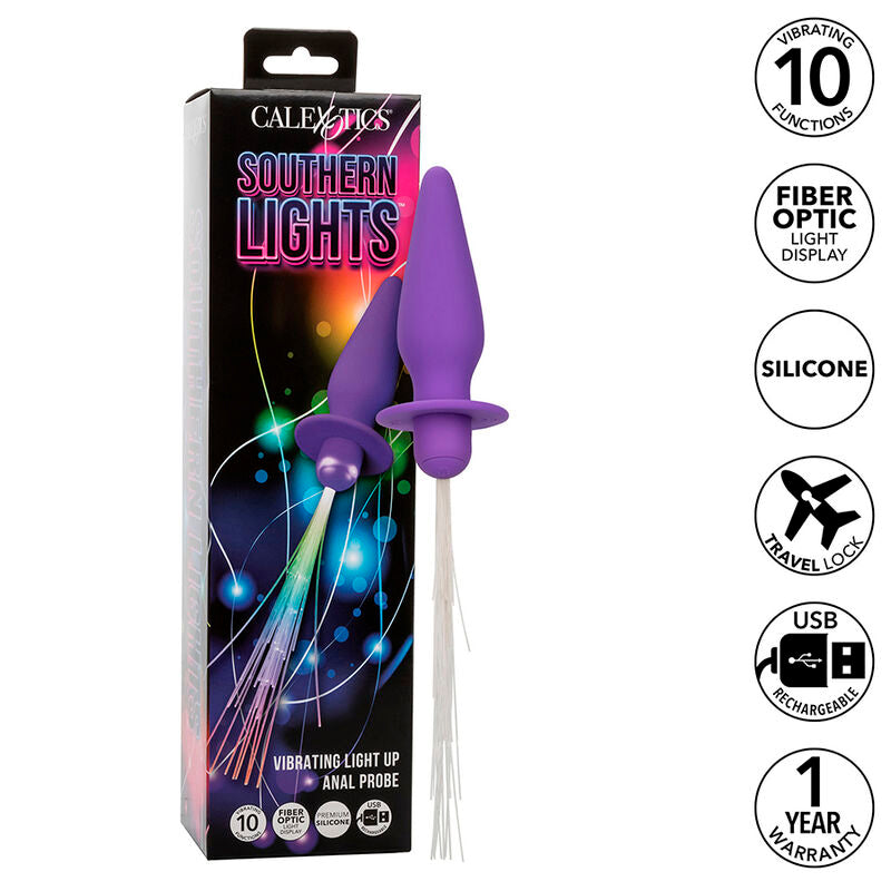 CALEXOTICS - SOUTHERN LIGHTS LIGHT UP ANAL PLUG WITH LIGHTS 10 VIBRATIONS VIOLET SILICONE