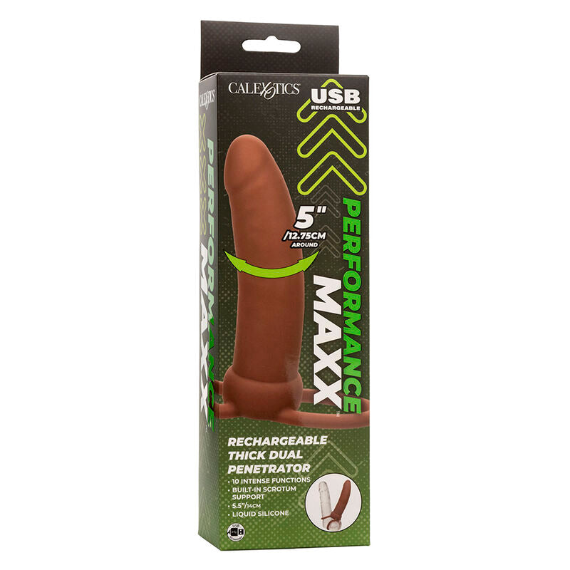 CALEXOTICS - MAXX DOUBLE PÉNÉTRATEUR ÉPAIS 10 VIBRATIONS MULÂTRE