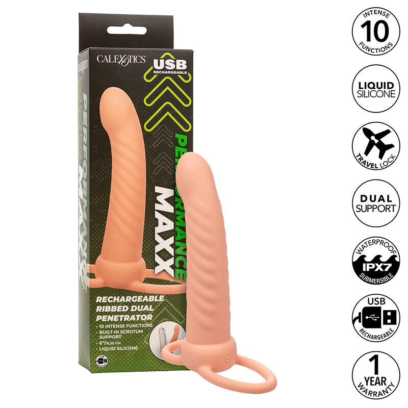 CALEXOTICS - MAXX PÉNÉTRATEUR À DOUBLE NERVURE 10 VIBRATIONS NATURELLES
