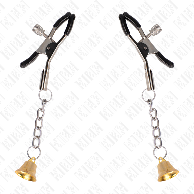 KINK - PINCES À TÉTONS AVEC PENDENTIF CLOCHE DORÉ 6 CM