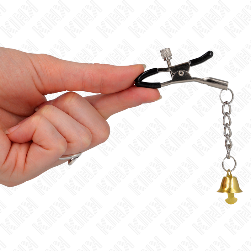 KINK - PINCES À TÉTONS AVEC PENDENTIF CLOCHE DORÉ 6 CM