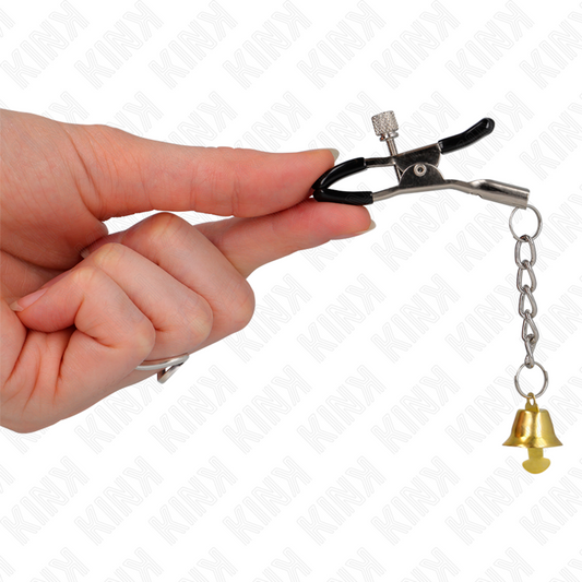 KINK - PINCES À TÉTONS AVEC PENDENTIF CLOCHE DORÉ 6 CM