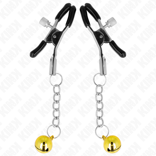 KINK - PINCES À TÉTONS AVEC BRELOQUE CLOCHE DORÉE 6 CM