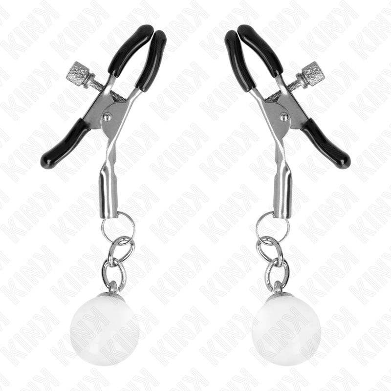 KINK - PINCES À TÉTONS ARGENTÉES AVEC PENDENTIF EN VERRE 6 CM