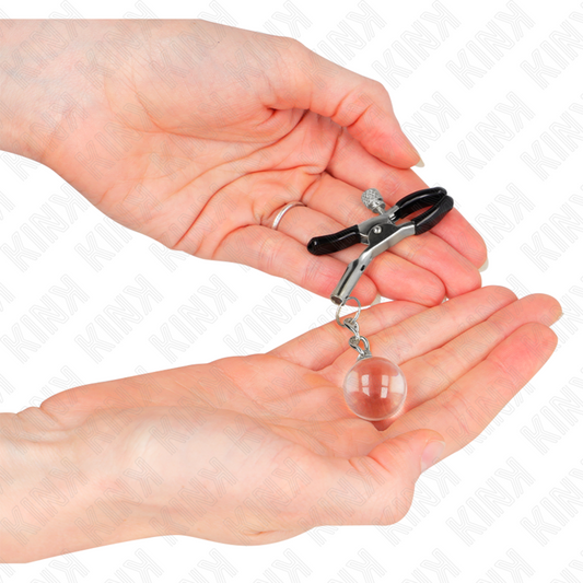 KINK - PINCES À TÉTONS ARGENTÉES AVEC PENDENTIF EN VERRE 6 CM