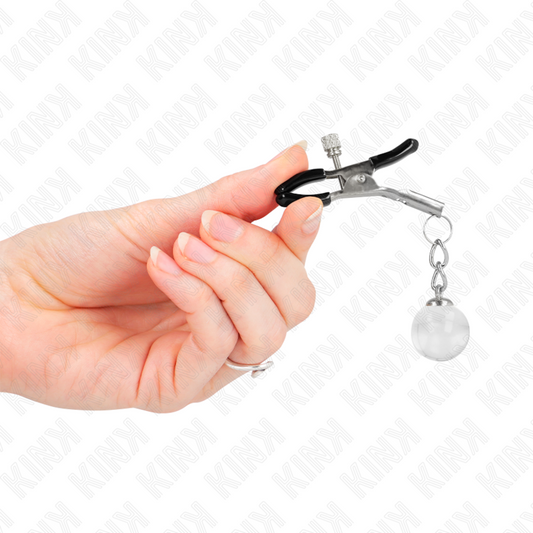 KINK - PINCES À TÉTONS ARGENTÉES AVEC PENDENTIF EN VERRE 6 CM