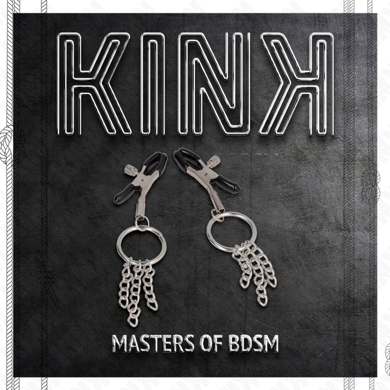 KINK - PINCES À TÉTONS AVEC ANNEAU ET PETITES CHAÎNES ARGENTÉES 6 CM