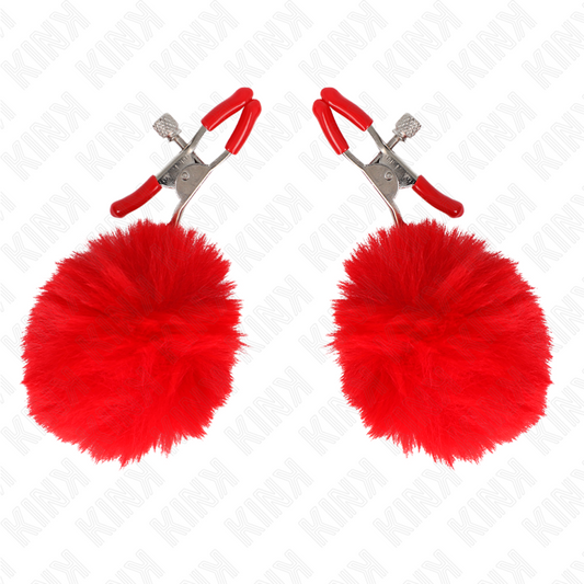 KINK - PINCES À TÉTONS À POMPON ROUGE 6 CM