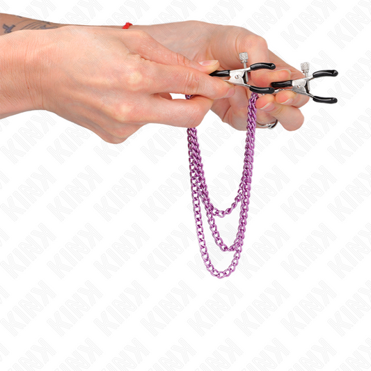 KINK - PINCES À TÉTONS TRIPLE CHAÎNE VIOLET 20/23/28 CM