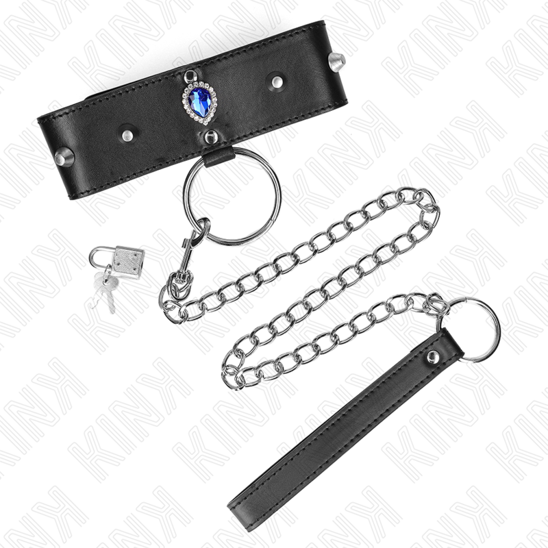KINK - LAISSE COLLIER 65 CM AVEC LOSANGES BLEUES RÉGLABLE 36-43 CM X 5 CM