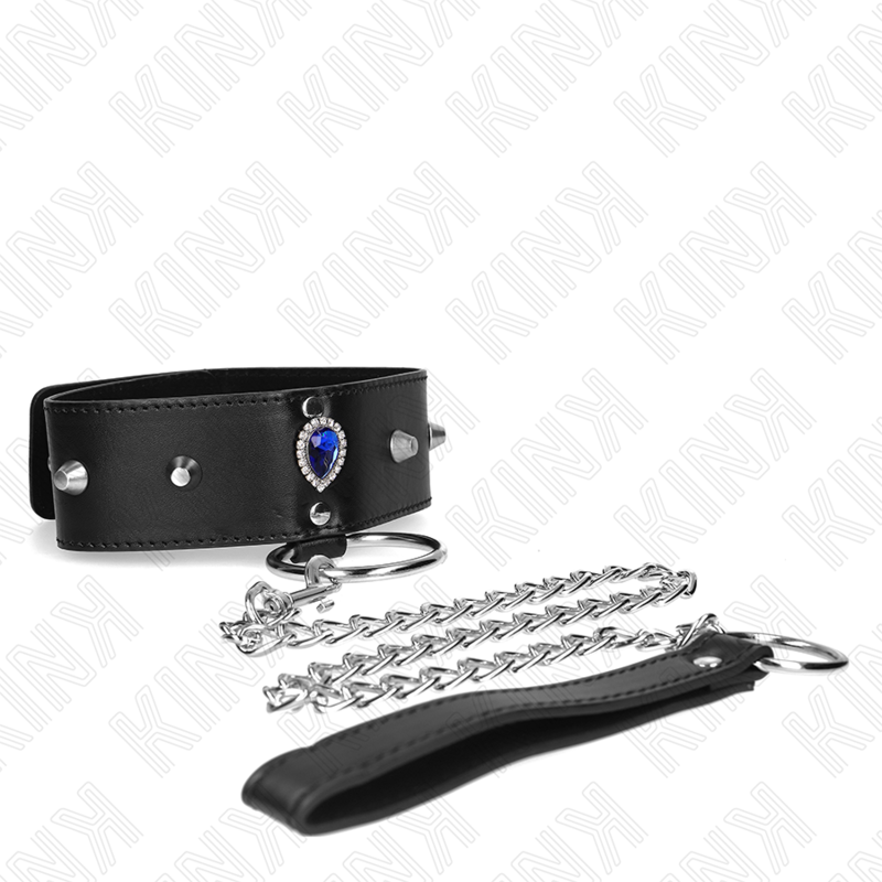 KINK - LAISSE COLLIER 65 CM AVEC LOSANGES BLEUES RÉGLABLE 36-43 CM X 5 CM