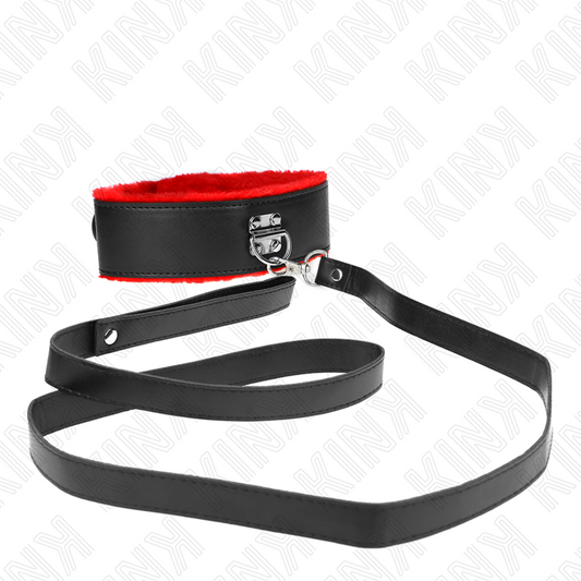 KINK - 116 CM ADJUSTABLE RED LEATHER COLLAR WITH LEASH 40-48 CM X 6 CM