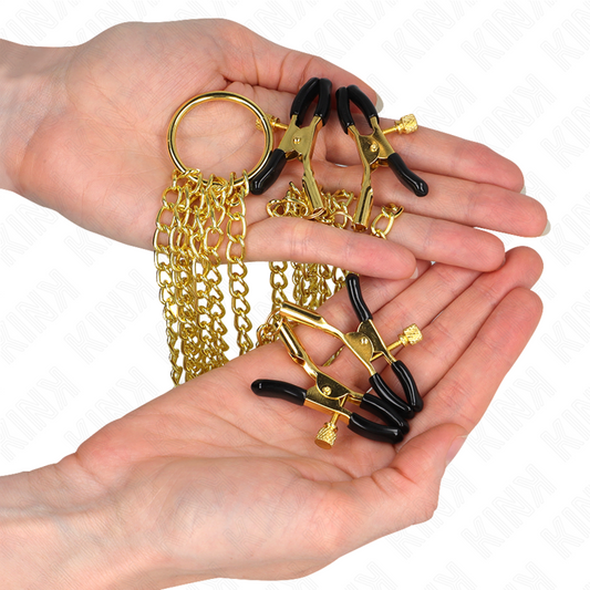 KINK - PINCES À TÉTONS ET À CLITORIS 4 CROCHETS RÉGLABLES OR