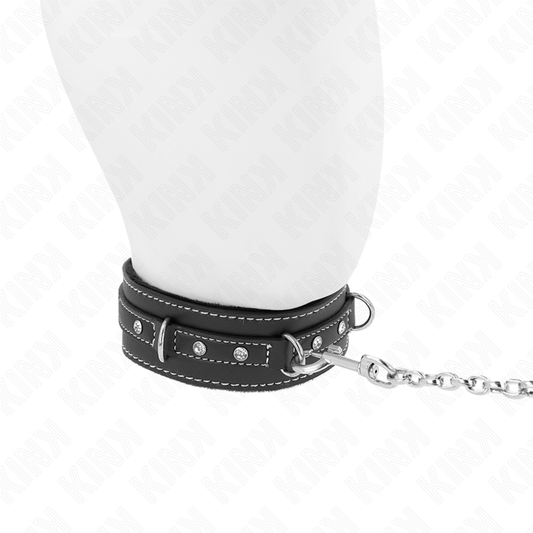 KINK - 105CM PVC LEATHER LEASH COLLAR WITH RHINESTONE RIVET 41.5 X 4CM