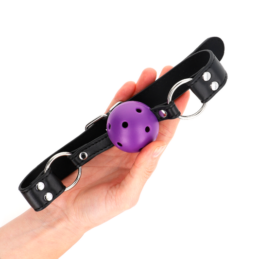 KINK - BÂILLON BOULE RESPIRANT 4 CM AVEC DOUBLE RIVET VIOLET 62 x 2,5 CM RÉGLABLE 42-58 CM