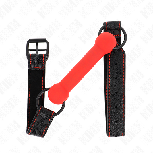 KINK - BÂILLON EN FORME D'OS AVEC SANGLE RÉGLABLE EN SIMILICUIR ROUGE 41-57 CM
