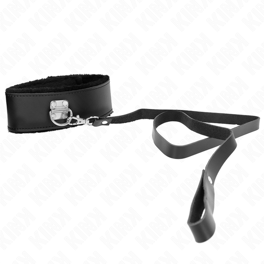 KINK - 116 CM BLACK LEATHER COLLAR WITH LEASH ADJUSTABLE 40-48 CM X 6 CM