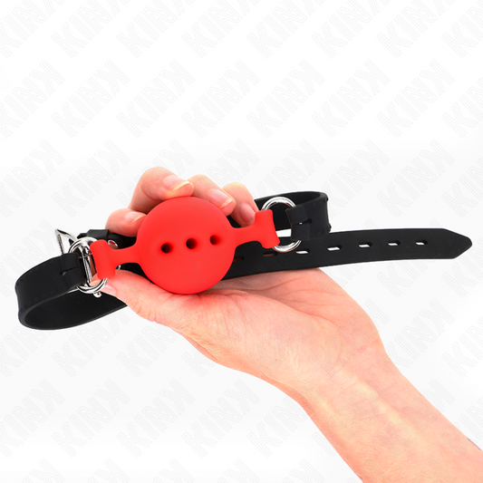 KINK - GAG 55 x 2 CM BOULE 4,5 CM ENTIÈREMENT EN SILICONE TAILLE M ROUGE RÉGLABLE 35-51 CM