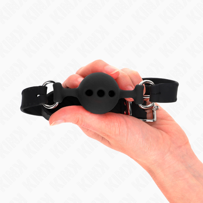 KINK - GAG 55 x 2 CM BOULE 4 CM ENTIÈREMENT EN SILICONE TAILLE S NOIR RÉGLABLE 35-51 CM