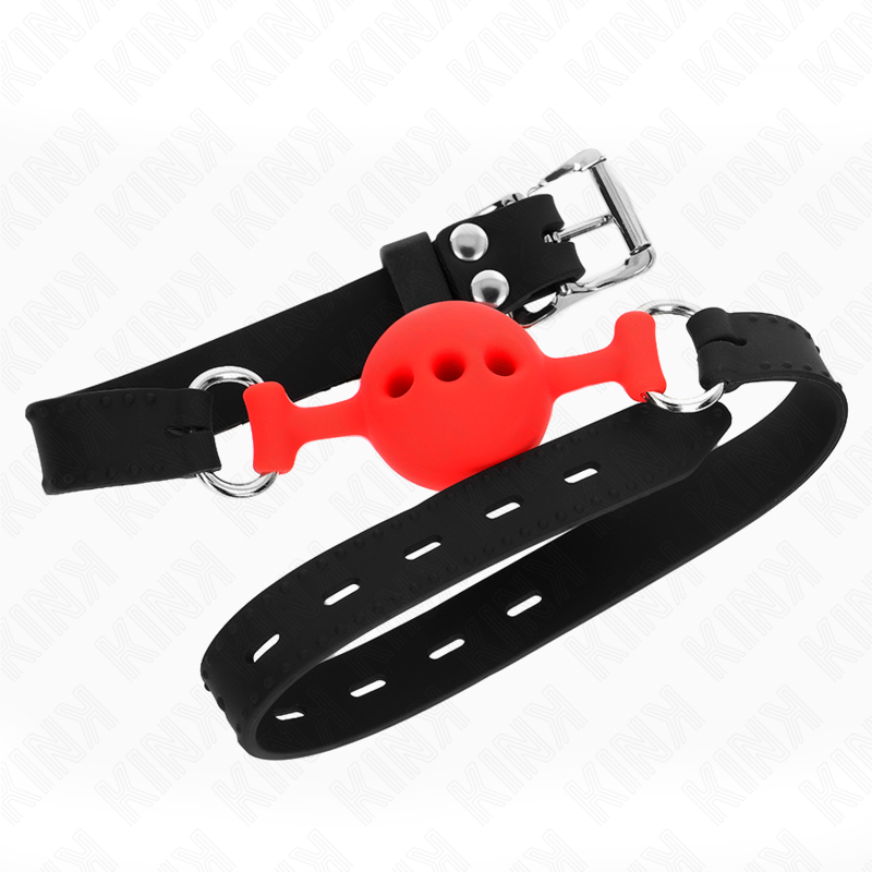 KINK - GAG 55 x 2 CM BOULE 4 CM ENTIÈREMENT EN SILICONE TAILLE S ROUGE RÉGLABLE 35-51 CM