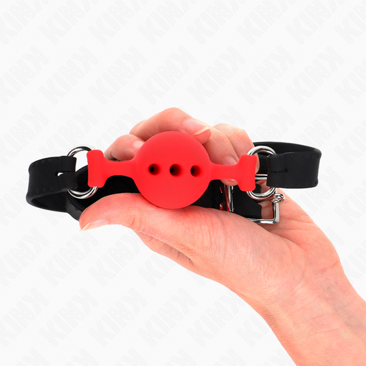 KINK - GAG 55 x 2 CM BOULE 4 CM ENTIÈREMENT EN SILICONE TAILLE S ROUGE RÉGLABLE 35-51 CM