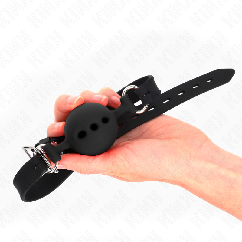 KINK - GAG 55 x 2 CM BOULE 5 CM FULL SILICONE TAILLE L NOIR RÉGLABLE 35-51 CM