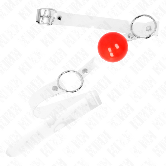 KINK - BÂILLON À BOULE ROUGE RÉGLABLE EN PVC TRANSPARENT